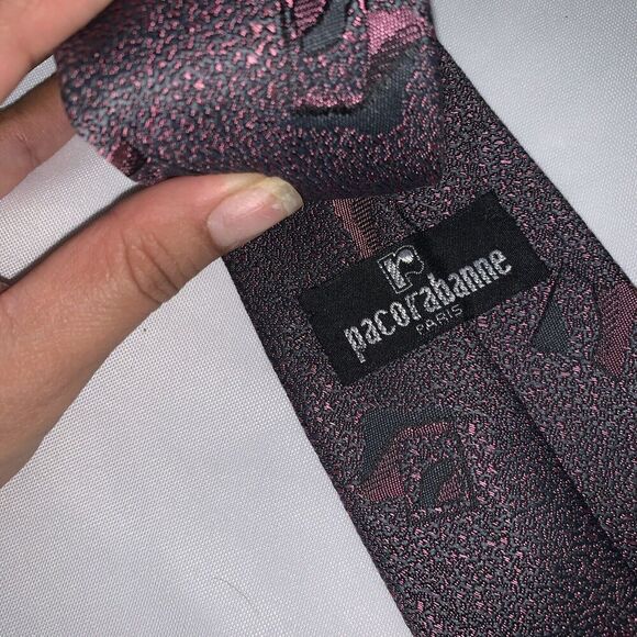 Men’s Vintage Paco Rabanne Luxury Neck Tie Burgundy Silk Italy Patterned - Picture 5 of 9